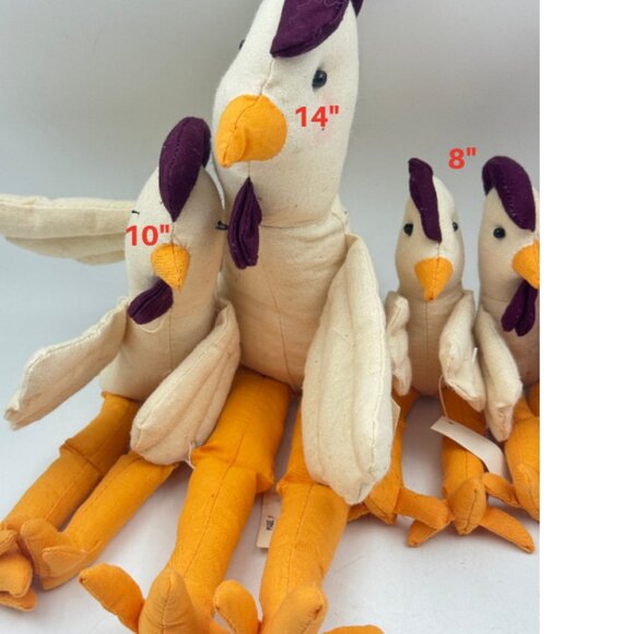 Farmhouse Muslin Chicken Set Shelf Sitters Stuffed Hen Decor in Basket BUNDLE - Picture 2 of 12